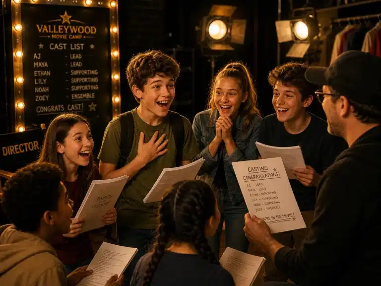 Young actors celebrating after receiving their casting roles