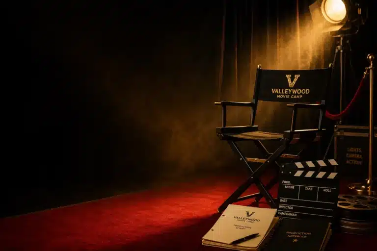 Director chair and filmmaking atmosphere for Valleywood Movie Camp questions