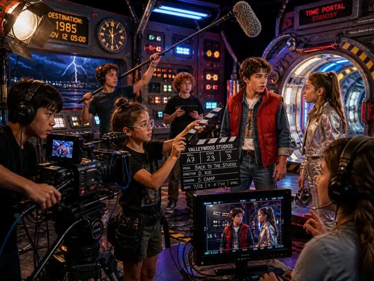 Young film crew working hands-on with camera equipment