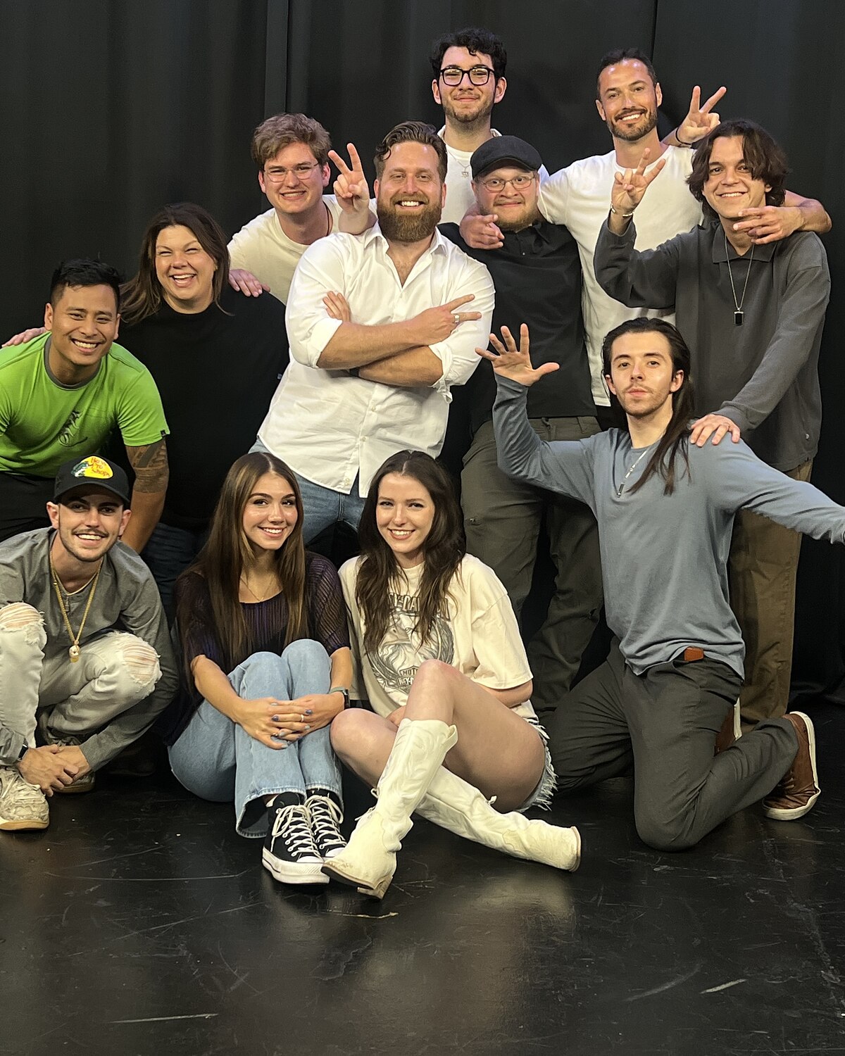 The Wednesday adult improv class together on stage at Dearing Acting Studio