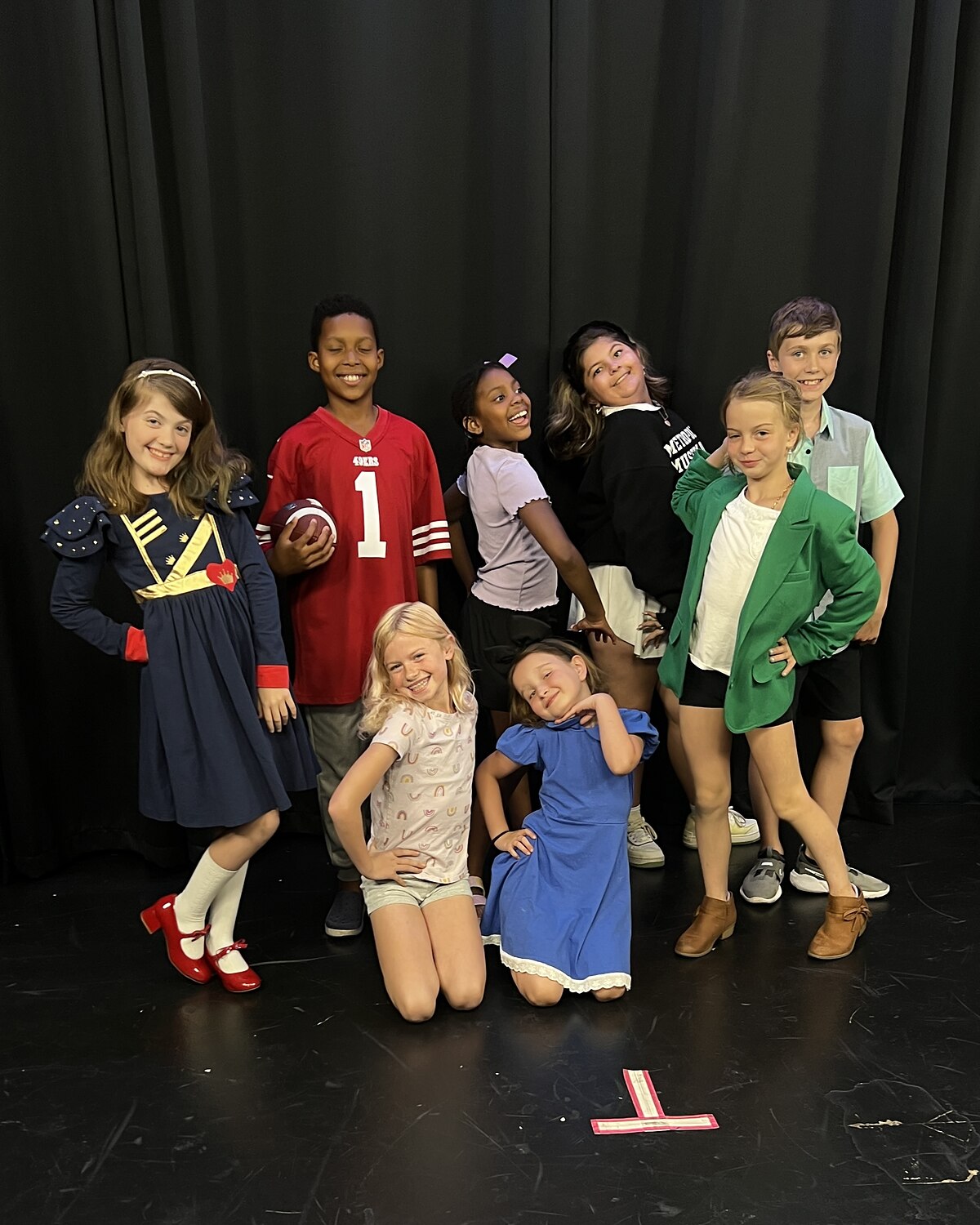 A Monday kid script class in costume for their scenes at Dearing Acting Studio