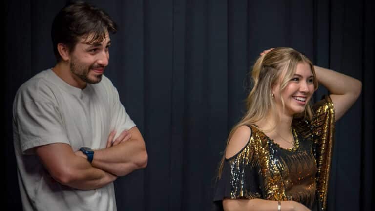 Two adult improv students react to a scene at Dearing Acting Studio in Phoenix