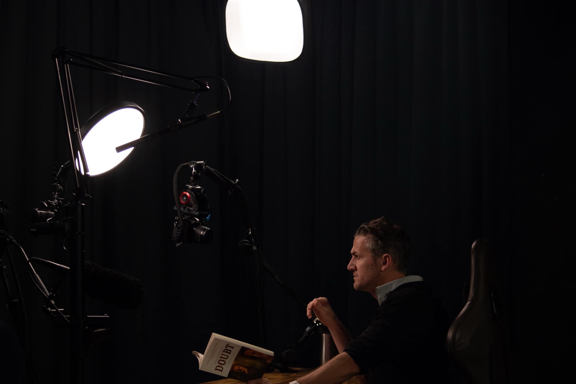 A Masterclass actor working under the lights at Dearing Acting Studio
