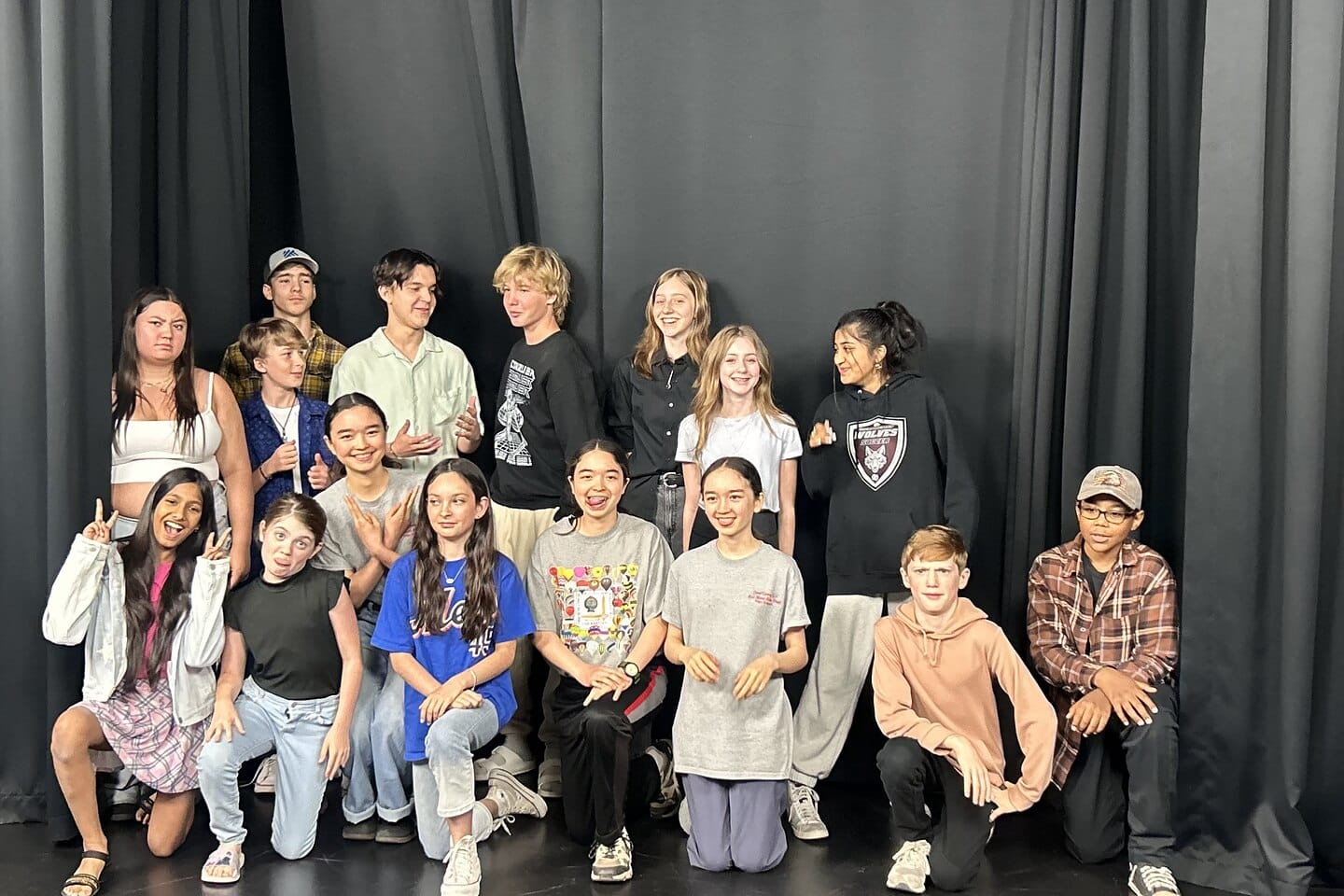 Teen improv players on stage at Dearing Acting Studio