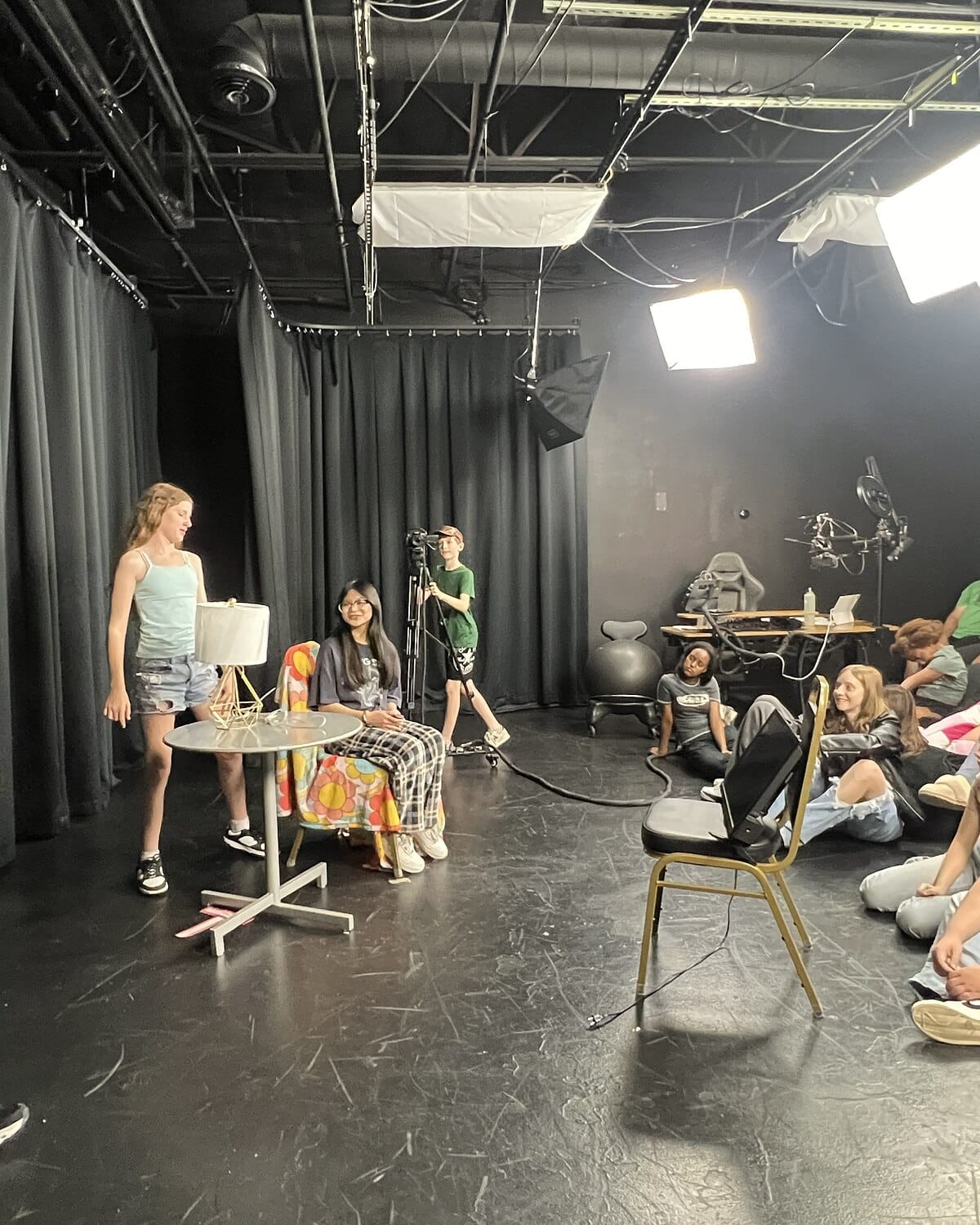 Teen script students in a scene on stage at Dearing Acting Studio