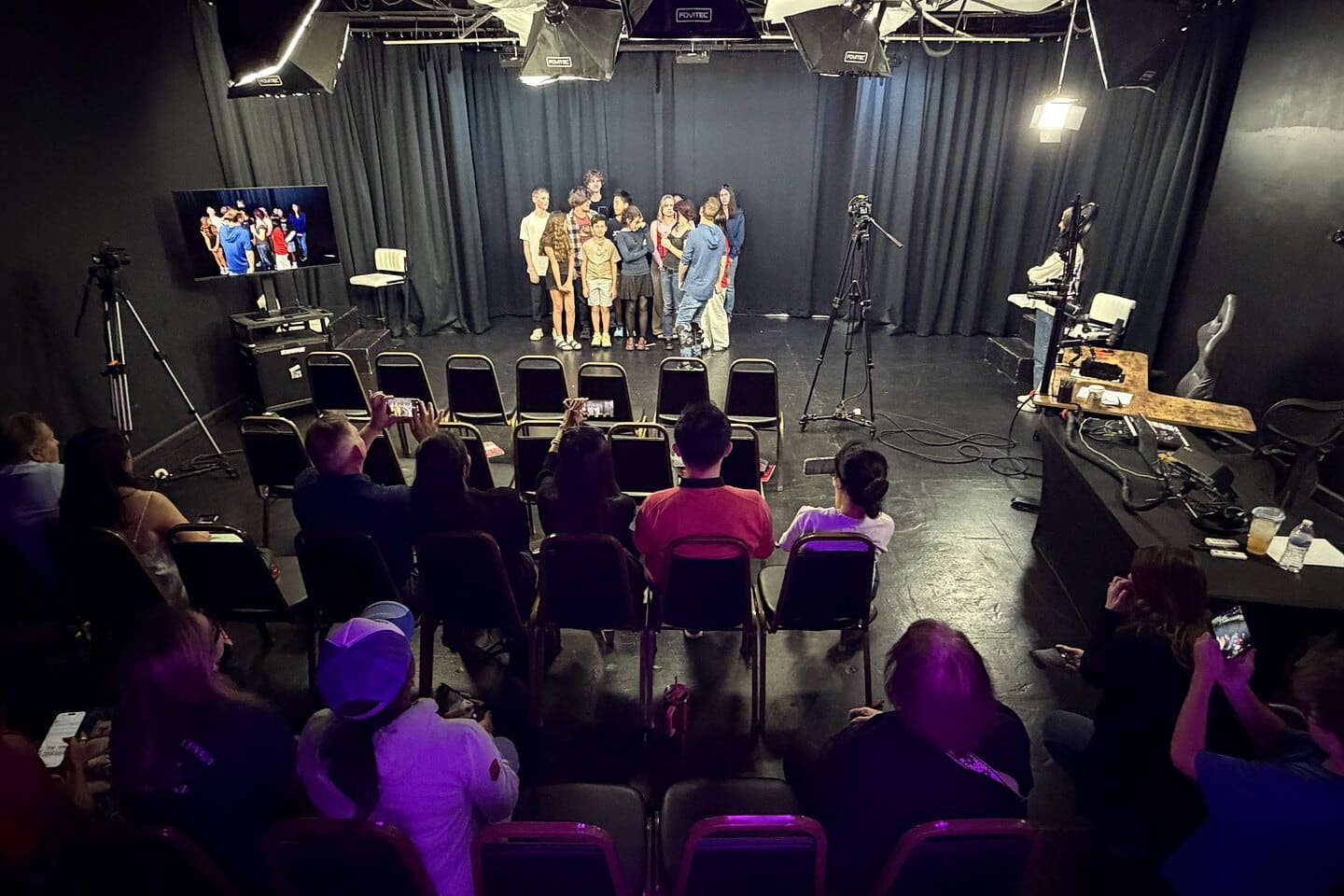 A teen script showcase at Dearing Acting Studio, the room with the monitor and the seats